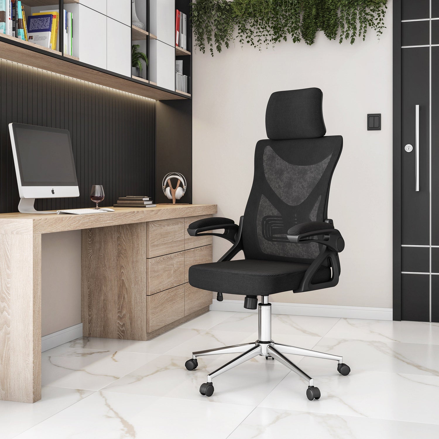 Essential Ergonomic Office Chair with Headrest & Lumbar Support Black Office Chair