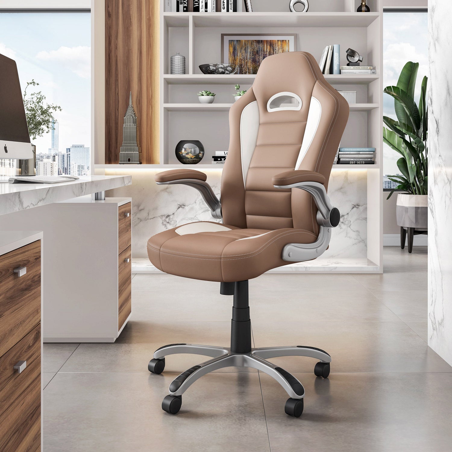High Back Executive Sport Race Office Chair with Flip-Up Arms Camel Office Chair