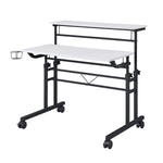 Rolling Writing Desk with Height Adjustable Desktop and Moveable Shelf White Writing Desk
