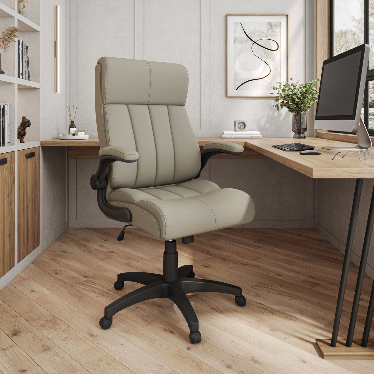 Ergonomic Faux Leather Office Chair – Ultra-Padded Executive Desk Chair with Flip-Up Armrests Height Adjustable Tilt