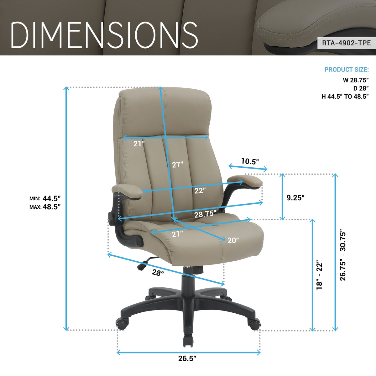 Ergonomic Faux Leather Office Chair – Ultra-Padded Executive Desk Chair with Flip-Up Armrests Height Adjustable Tilt