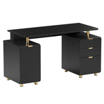 Elegant Executive Desk with Gold Accents, 3 Drawers, and Cabinet with Adjustable Shelf and Ventilation