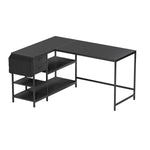 Modern L-Shaped Desk with 2 Drawers, Storage Shelves, and Fabric Organizer