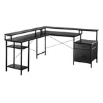 Convertible Straight/L-Shaped Desk, LED Lights & Fabric Drawers, 3 Power Outlets, 2 USB-A Ports, Storage & Reversible Design for Home Office & Gaming Desk