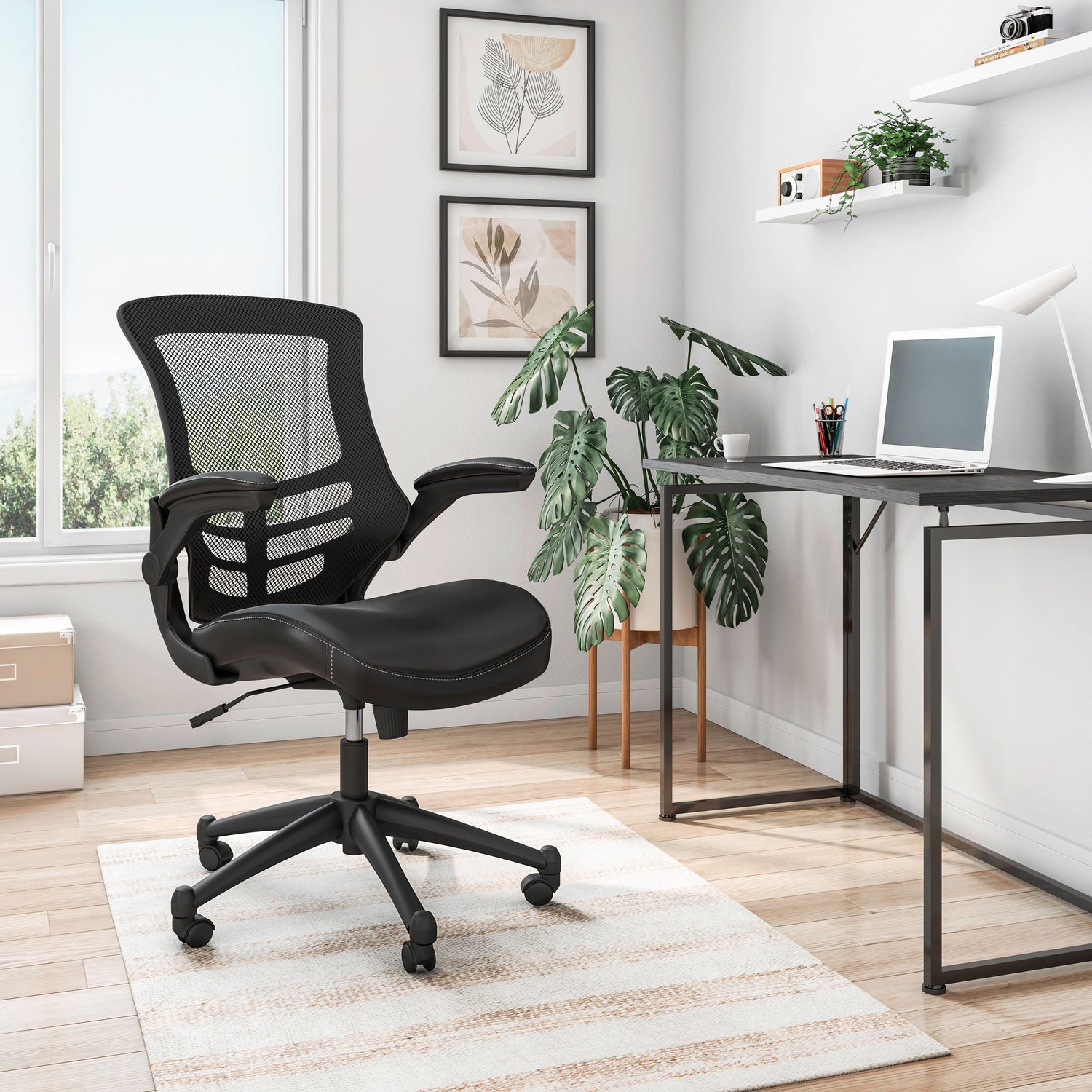 Stylish Mid-Back Mesh Office Chair With Adjustable Arms Black Office Chair