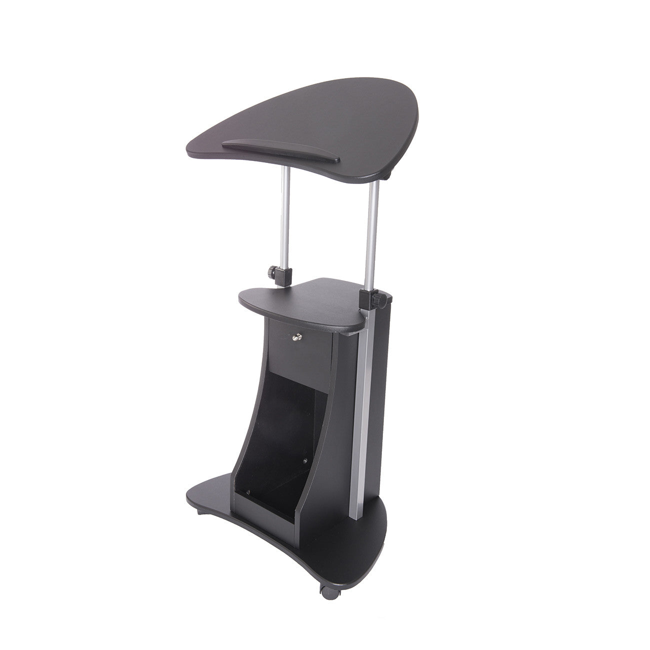 Sit-to-Stand Rolling Adjustable Laptop Cart With Storage Black Laptop Cart