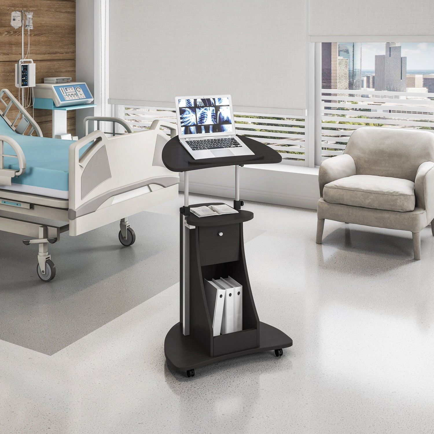 Sit-to-Stand Rolling Adjustable Laptop Cart With Storage Laptop Cart