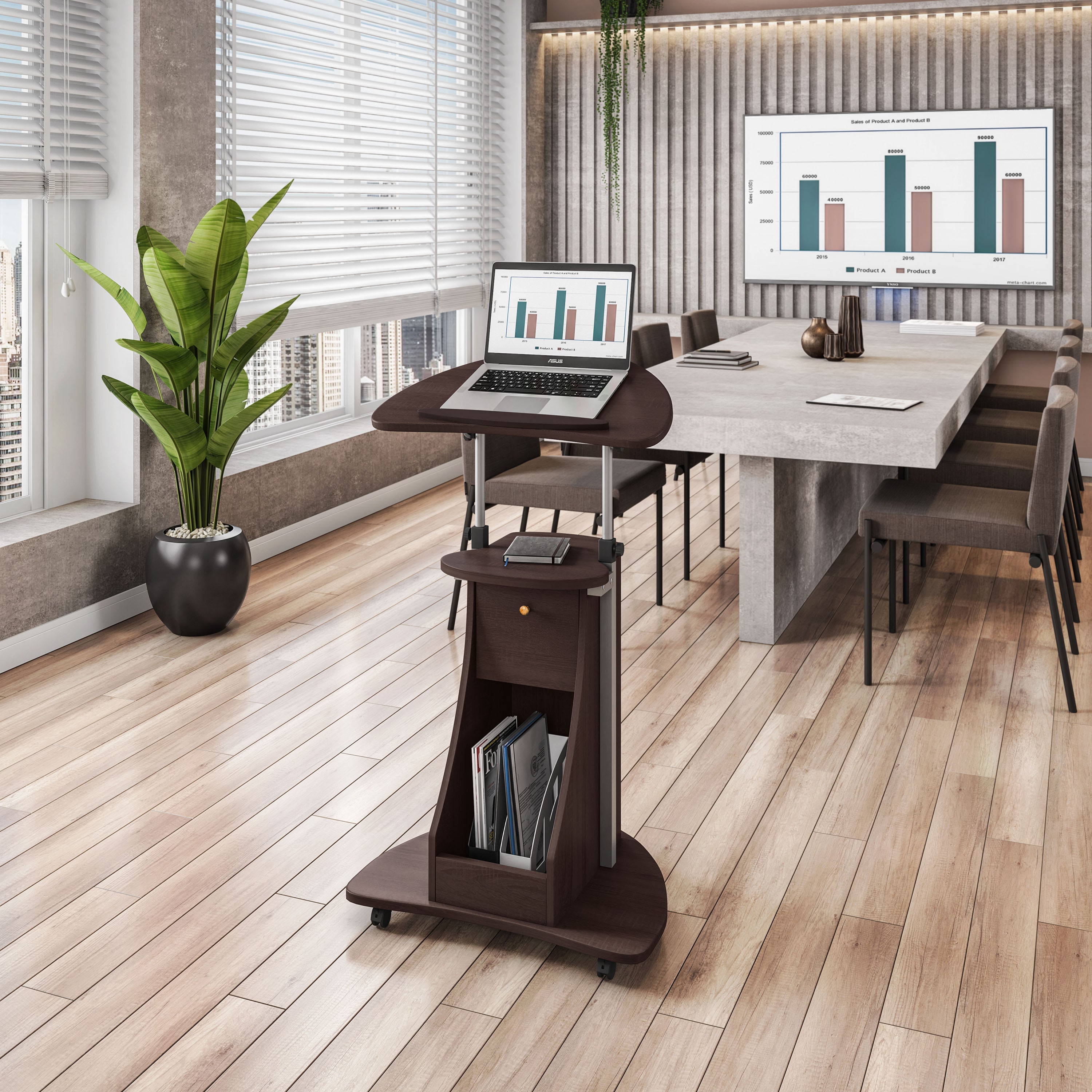 Sit-to-Stand Rolling Adjustable Laptop Cart With Storage Laptop Cart