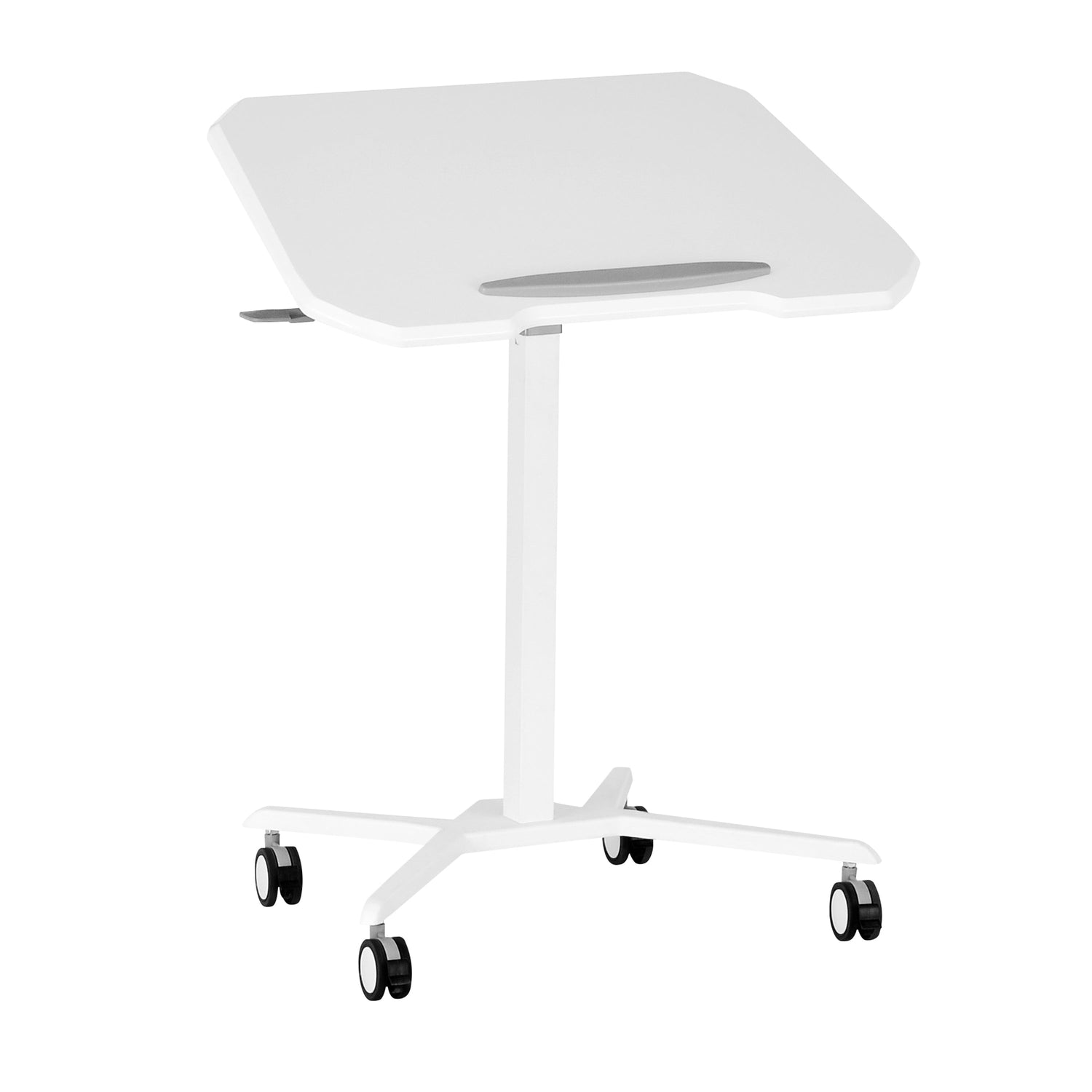White Sit to Stand Mobile Laptop Computer Stand with Height Adjustable and Tiltable Tabletop White Laptop Cart