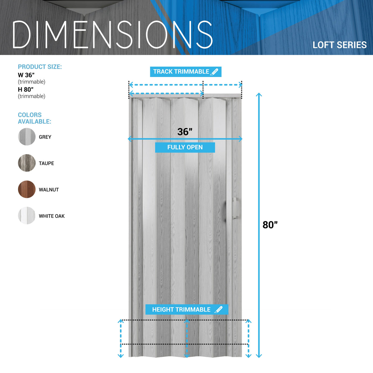 Loft Series 36’’ Premium Double Walled PVC Foldable Accordion Doors Foldable Accordion Doors