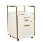 Modern Rolling 2-Drawer File Cabinet with Locking File Drawer, 2 USB Charging Ports & Power Outlet, and Locking Wheels