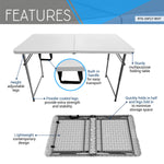 4 FT Granite White Adjustable Height Folding Table with Easy-Carry Handle Folding Table
