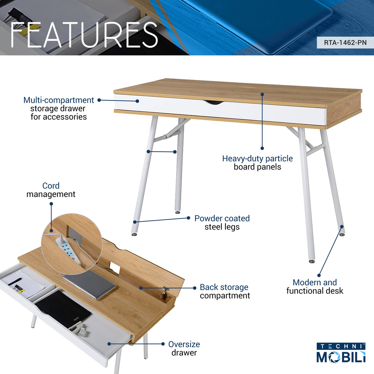 Modern Multi Storage Computer Desk with Storage Pine Workstation