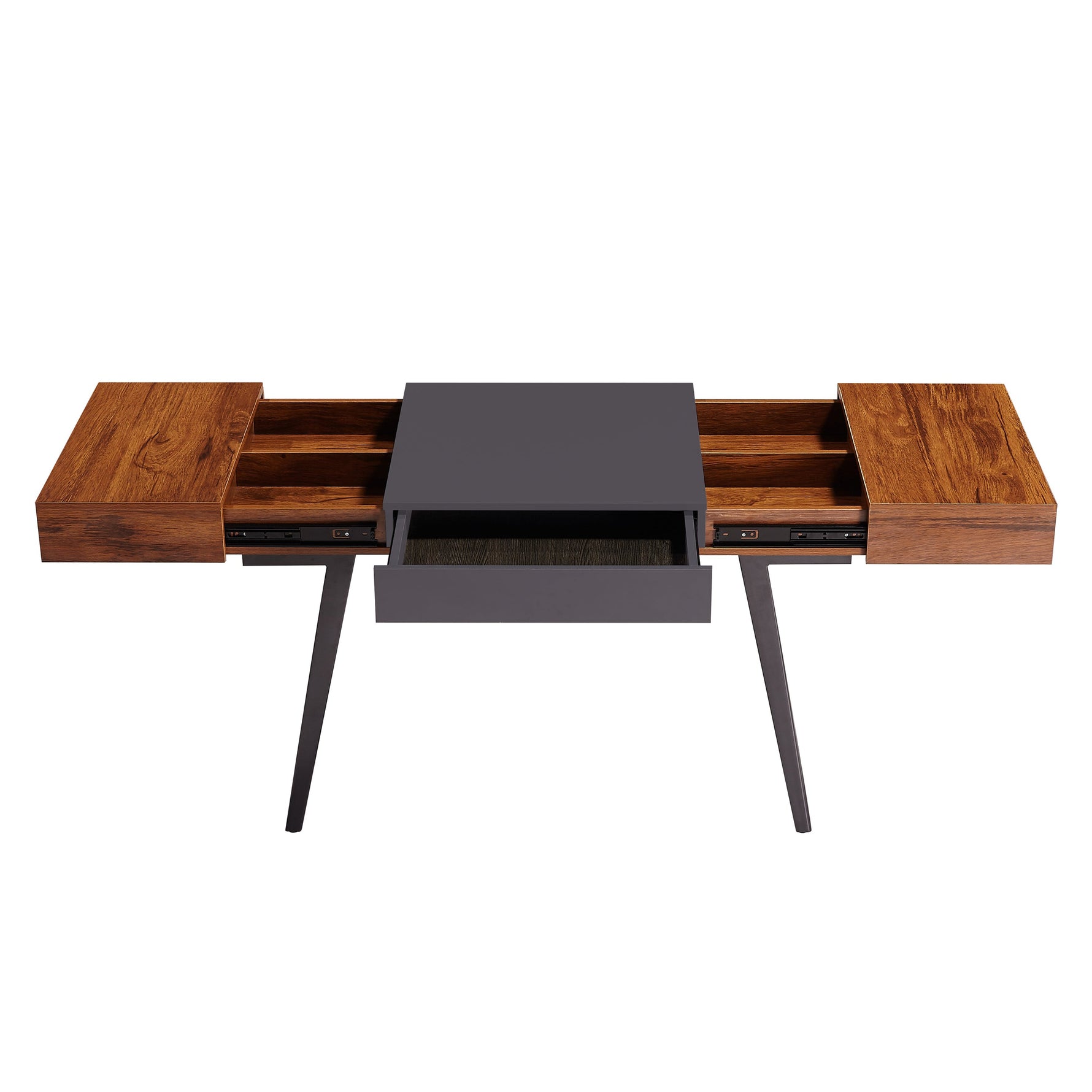 Expandable Modern Desk with Storage Mahogany Writing Desk