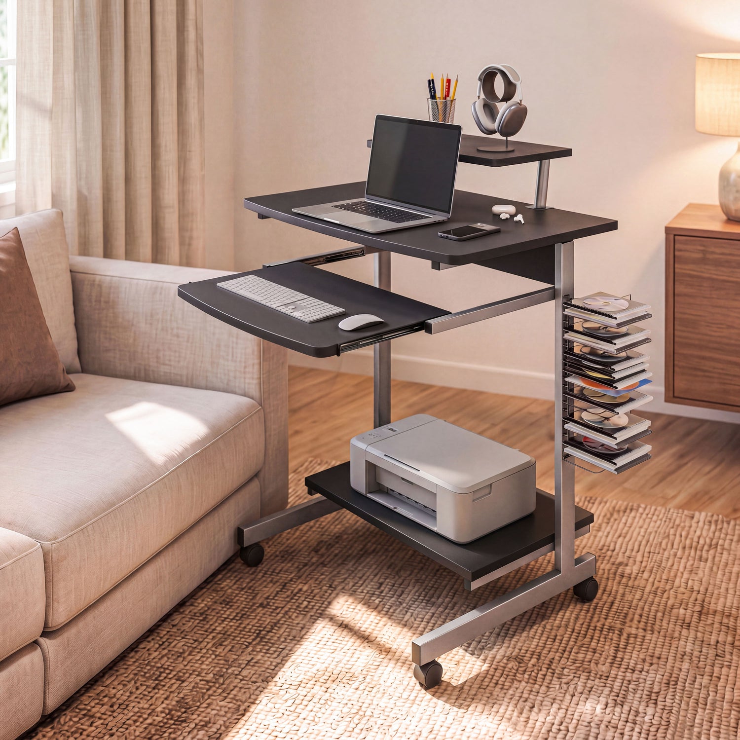 Compact Computer Cart With Storage