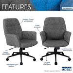 Modern Upholstered Tufted Office Chair with Arms Grey Office Chair