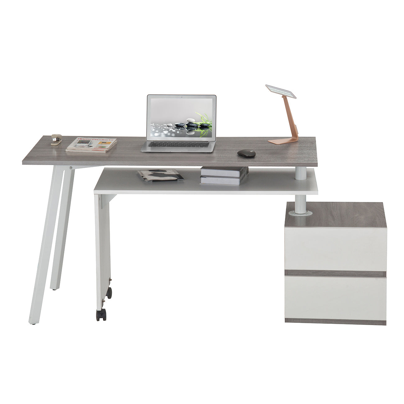 Rotating Multi-Positional Modern Desk Grey Workstation