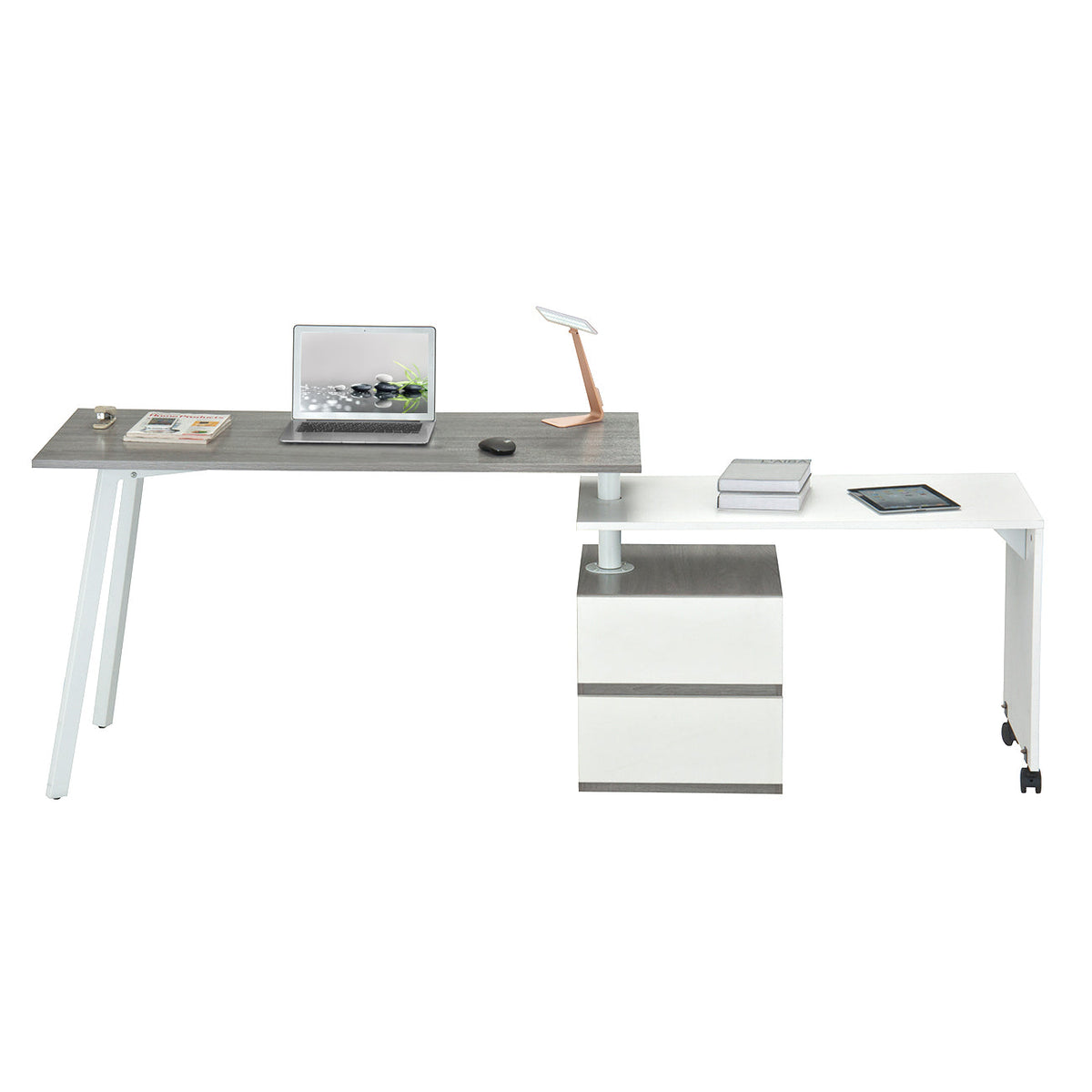 Rotating Multi-Positional Modern Desk Grey Workstation