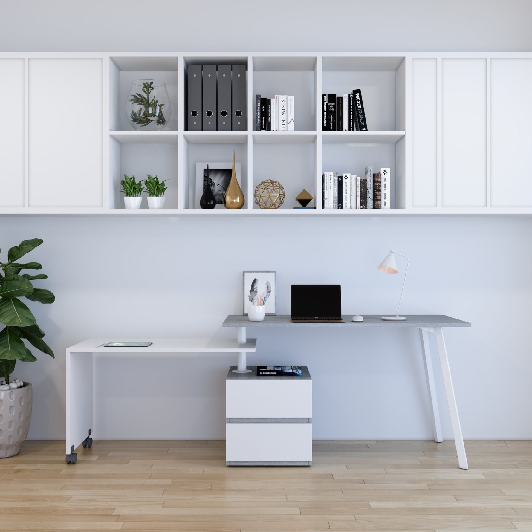 Rotating Multi-Positional Modern Desk Grey Workstation