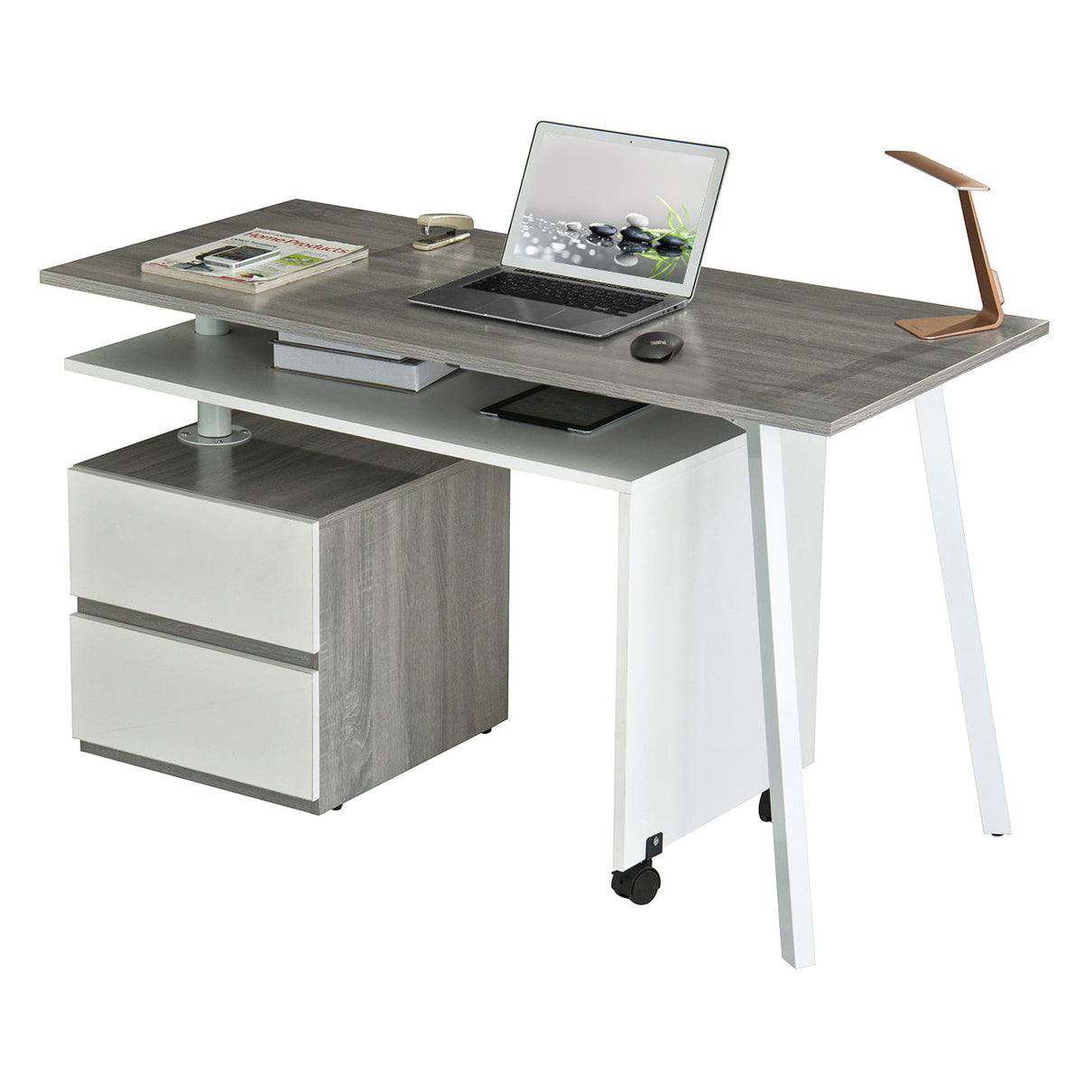 Rotating Multi-Positional Modern Desk Grey Workstation