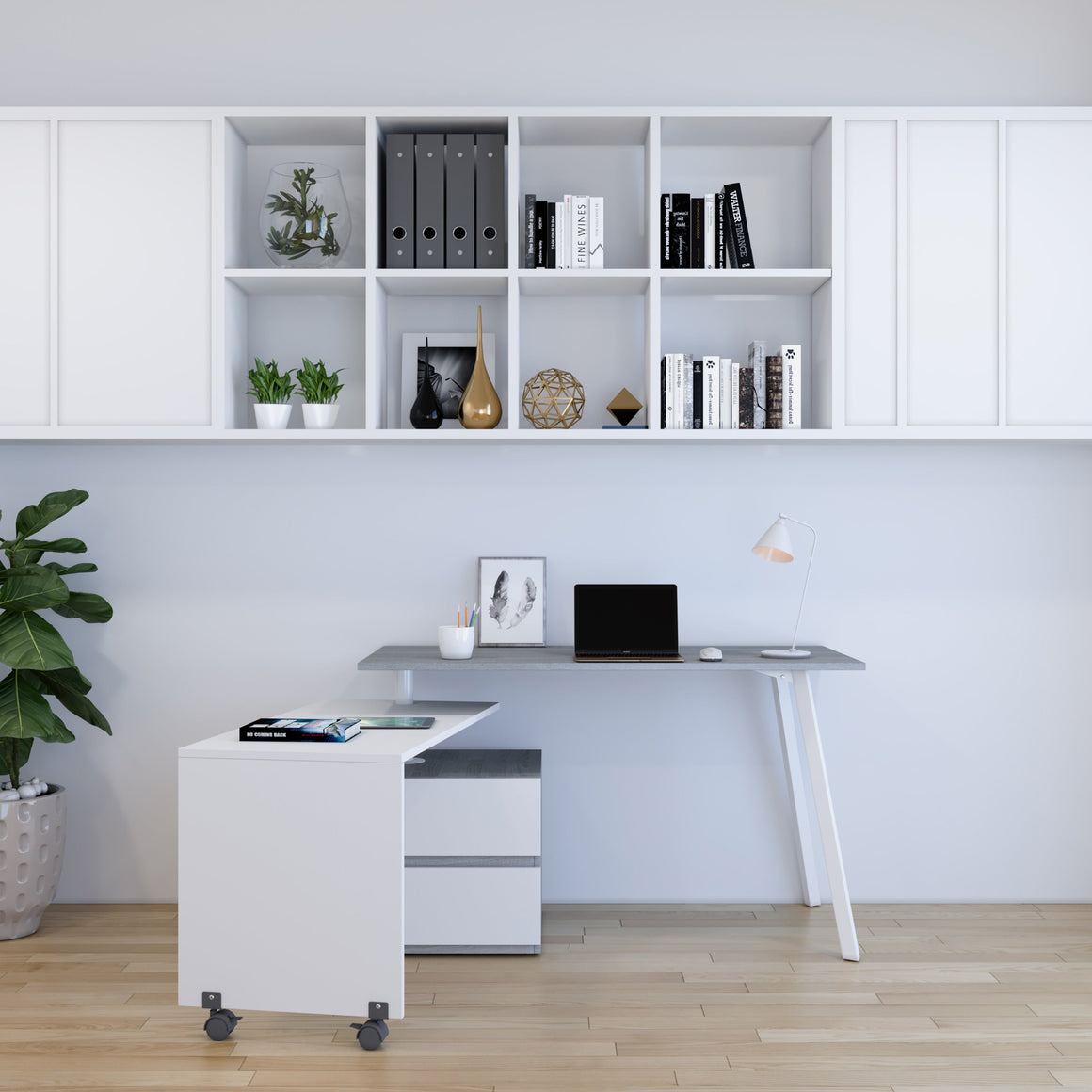 Rotating Multi-Positional Modern Desk Grey Workstation