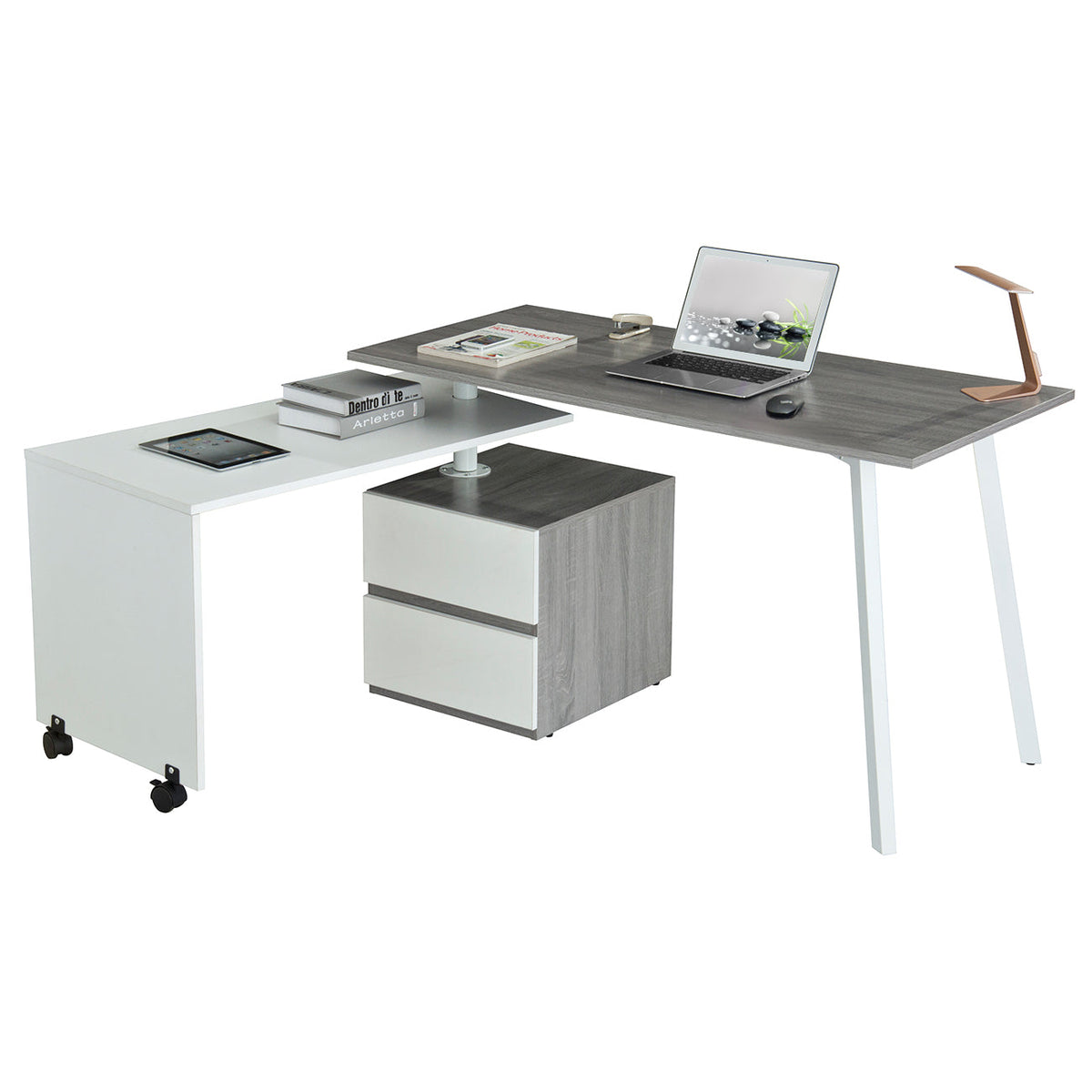 Rotating Multi-Positional Modern Desk Grey Workstation