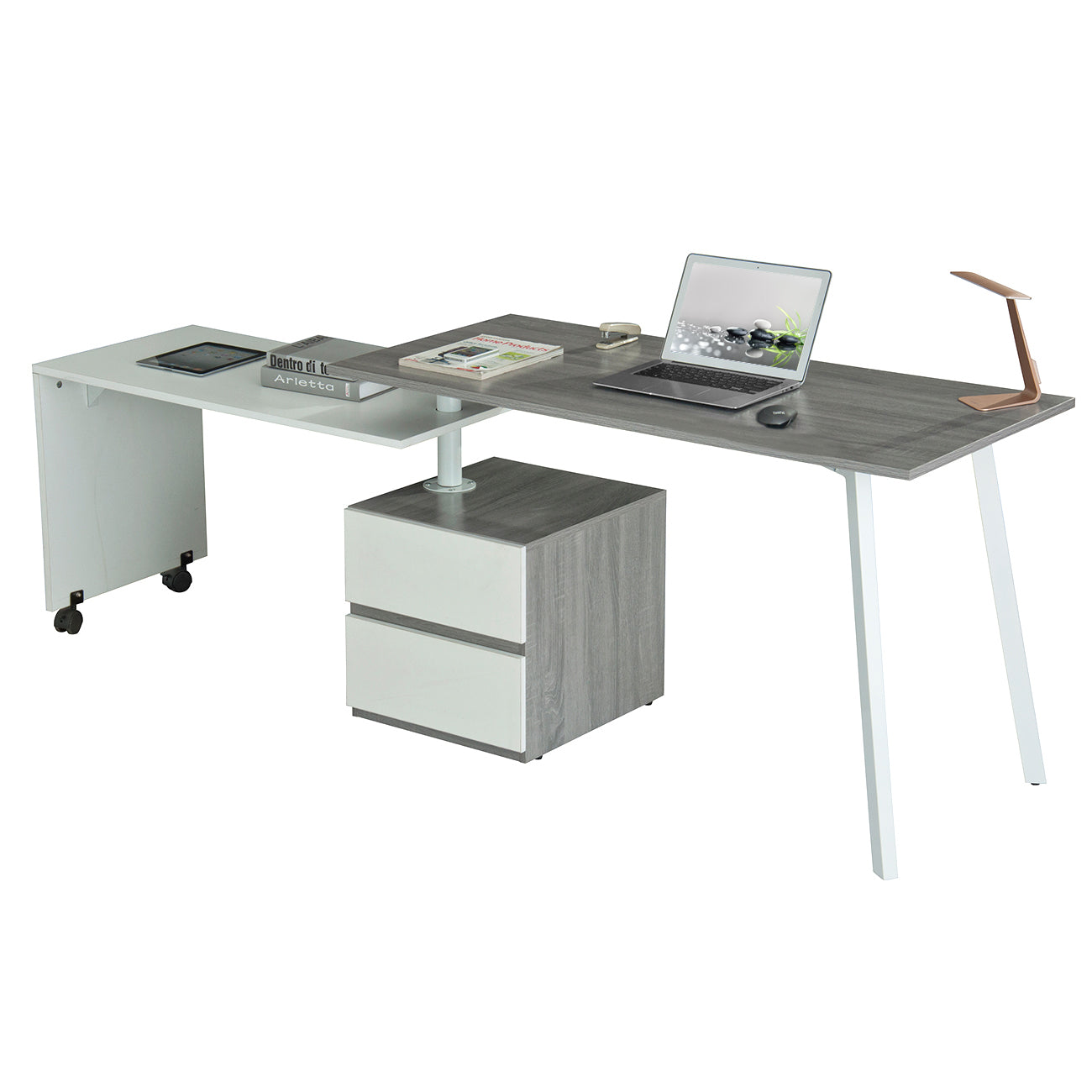 Rotating Multi-Positional Modern Desk Grey Workstation