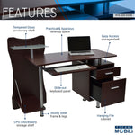 Stylish Computer Desk with Storage Chocolate Workstation