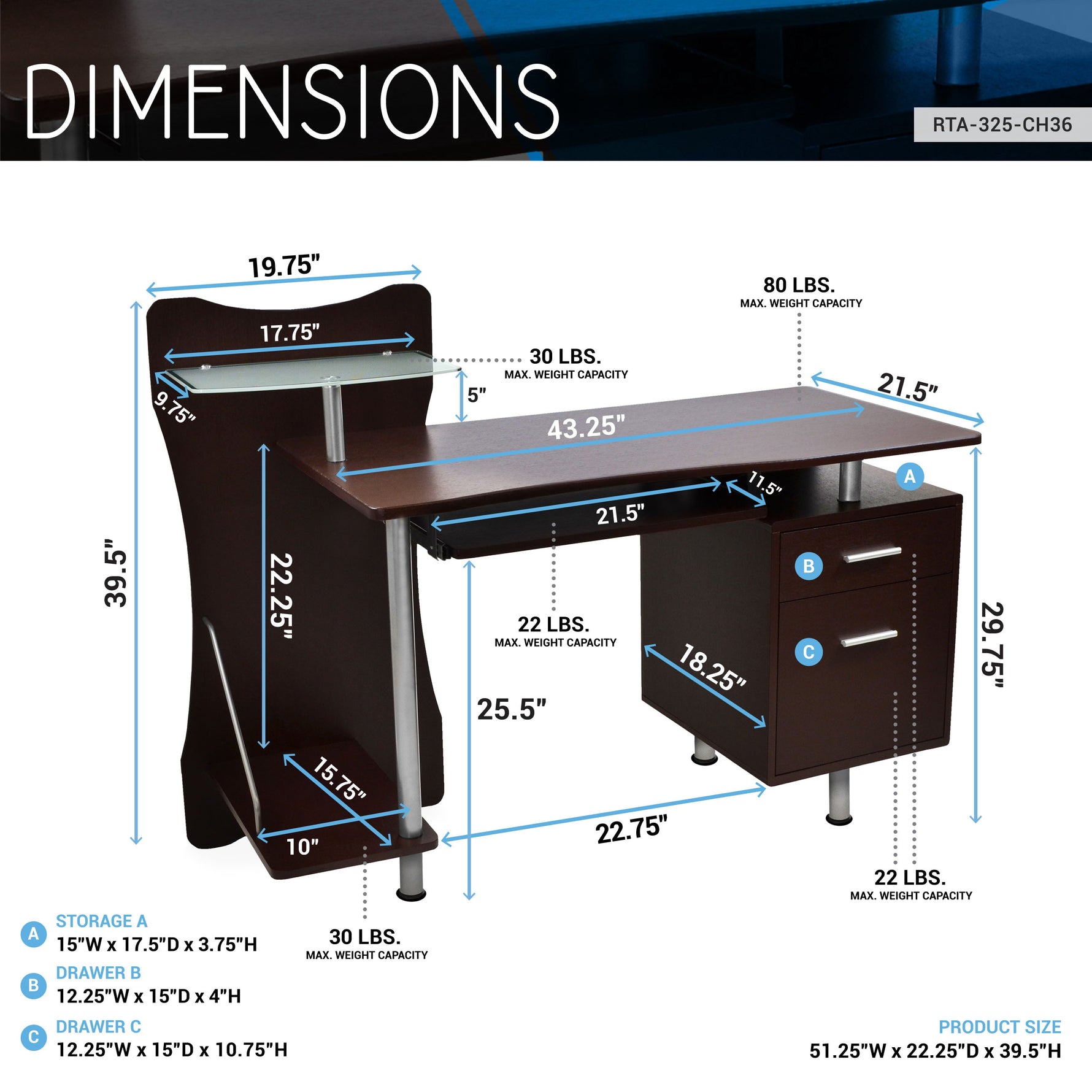 Stylish Computer Desk with Storage Chocolate Workstation