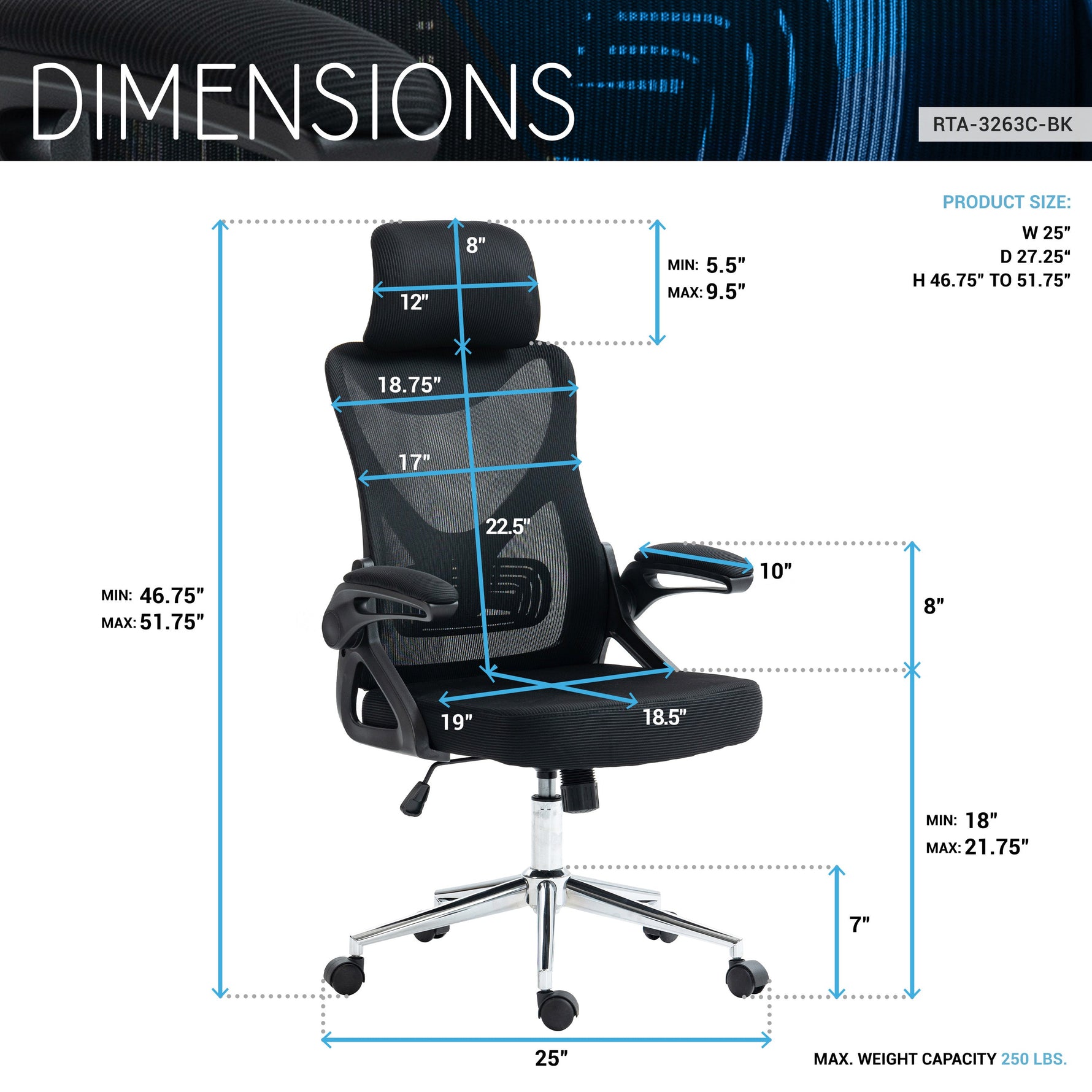 Techni Mobili Essential Ergonomic Office Chair with Headrest