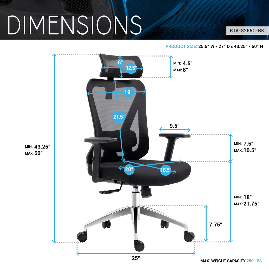 Techni Mobili  Truly Ergonomic Mesh Office Chair with Headrest