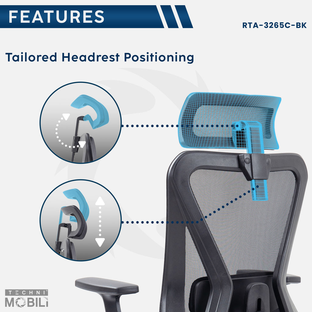 Techni Mobili  Executive Mesh Office Chair with Headrest and Lumbar Support