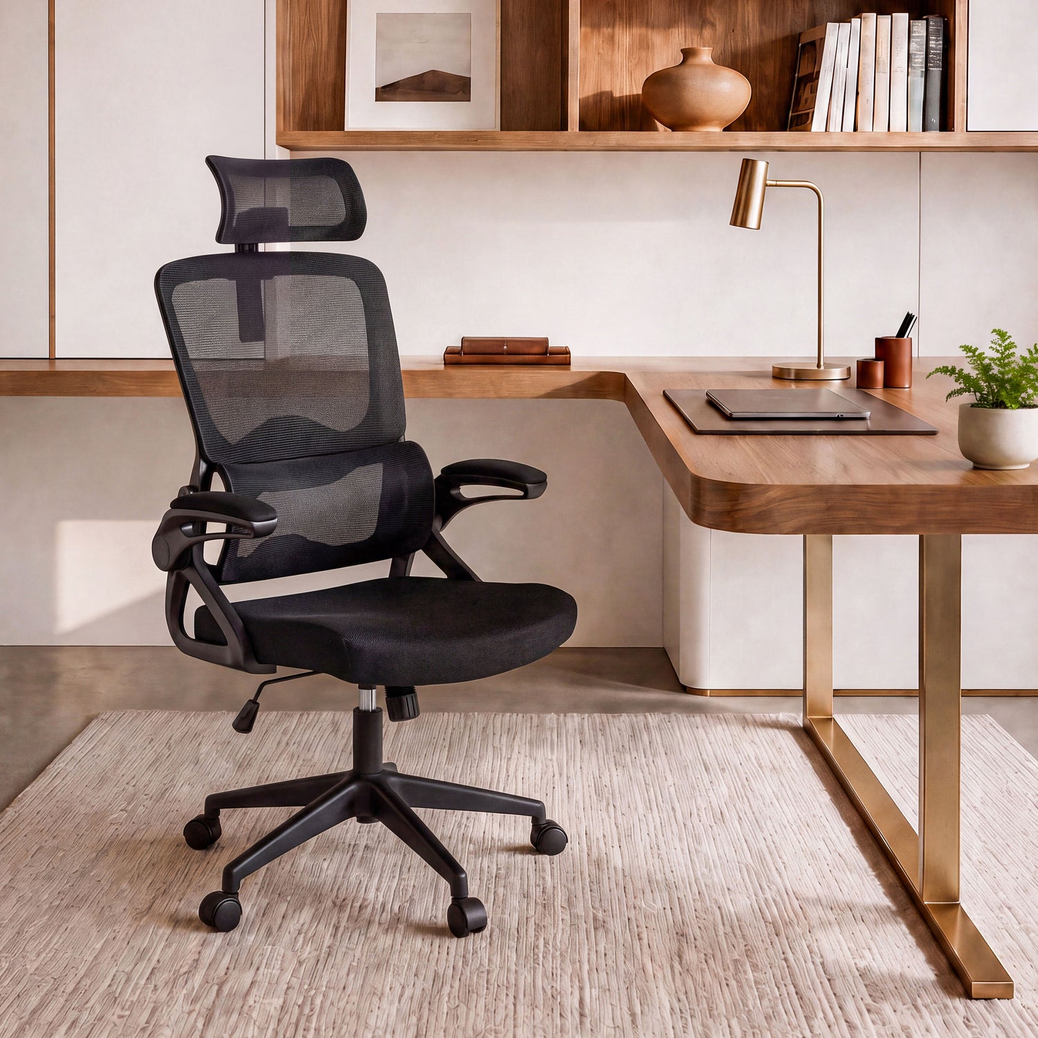 Ergonomic Mesh Office Chair, Breathable Black Office Chair for Home Office or Study with Adjustable Height & Tilt and Flip-up Armrests