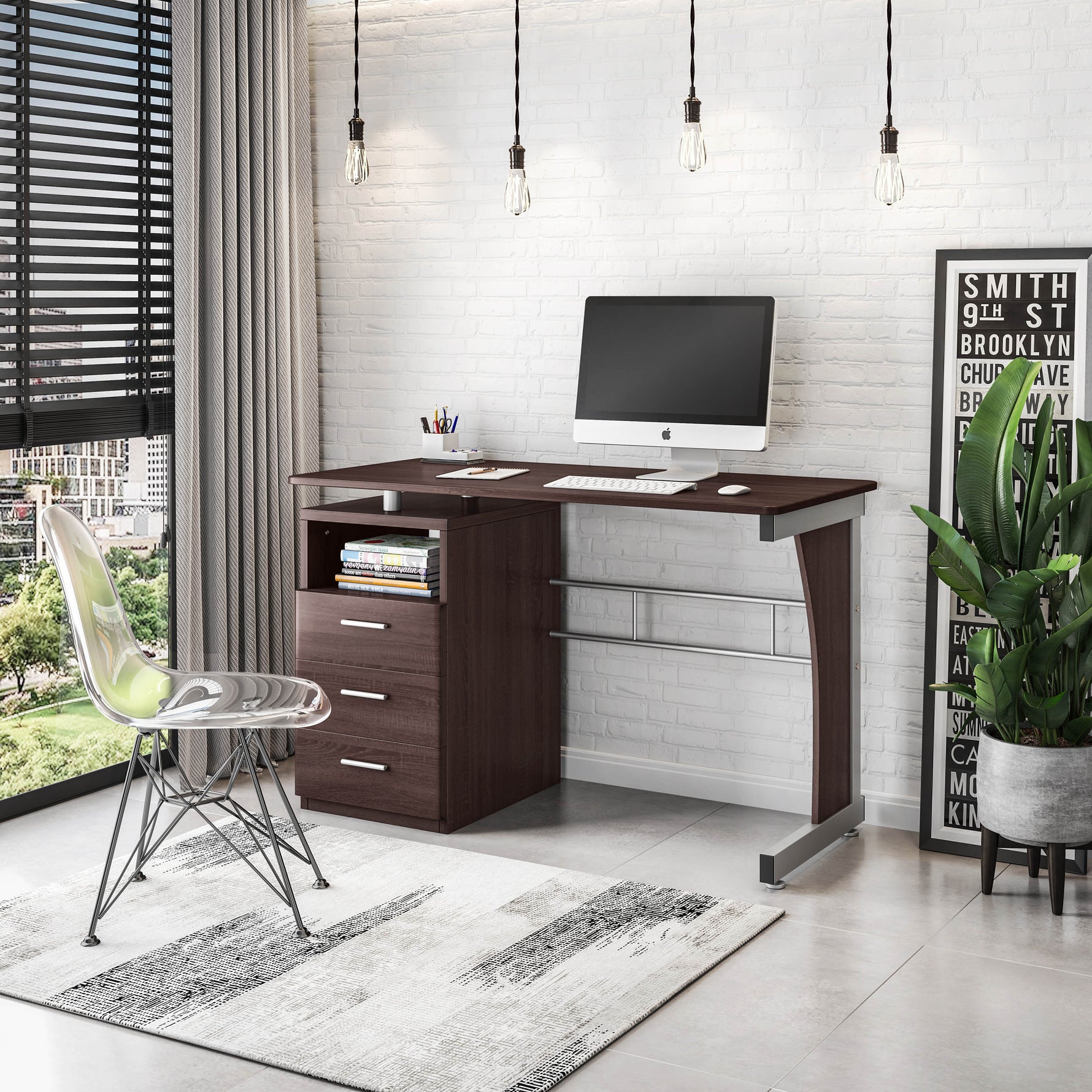 Computer Desk With Ample Storage Chocolate Workstation
