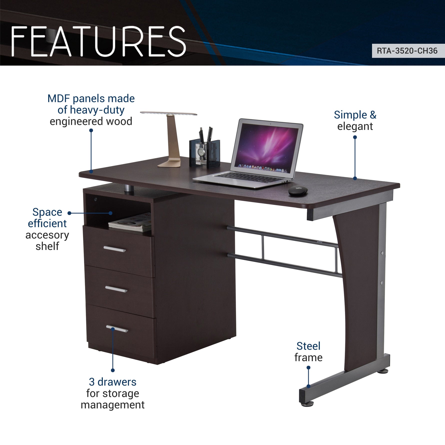 Computer Desk With Ample Storage Chocolate Workstation
