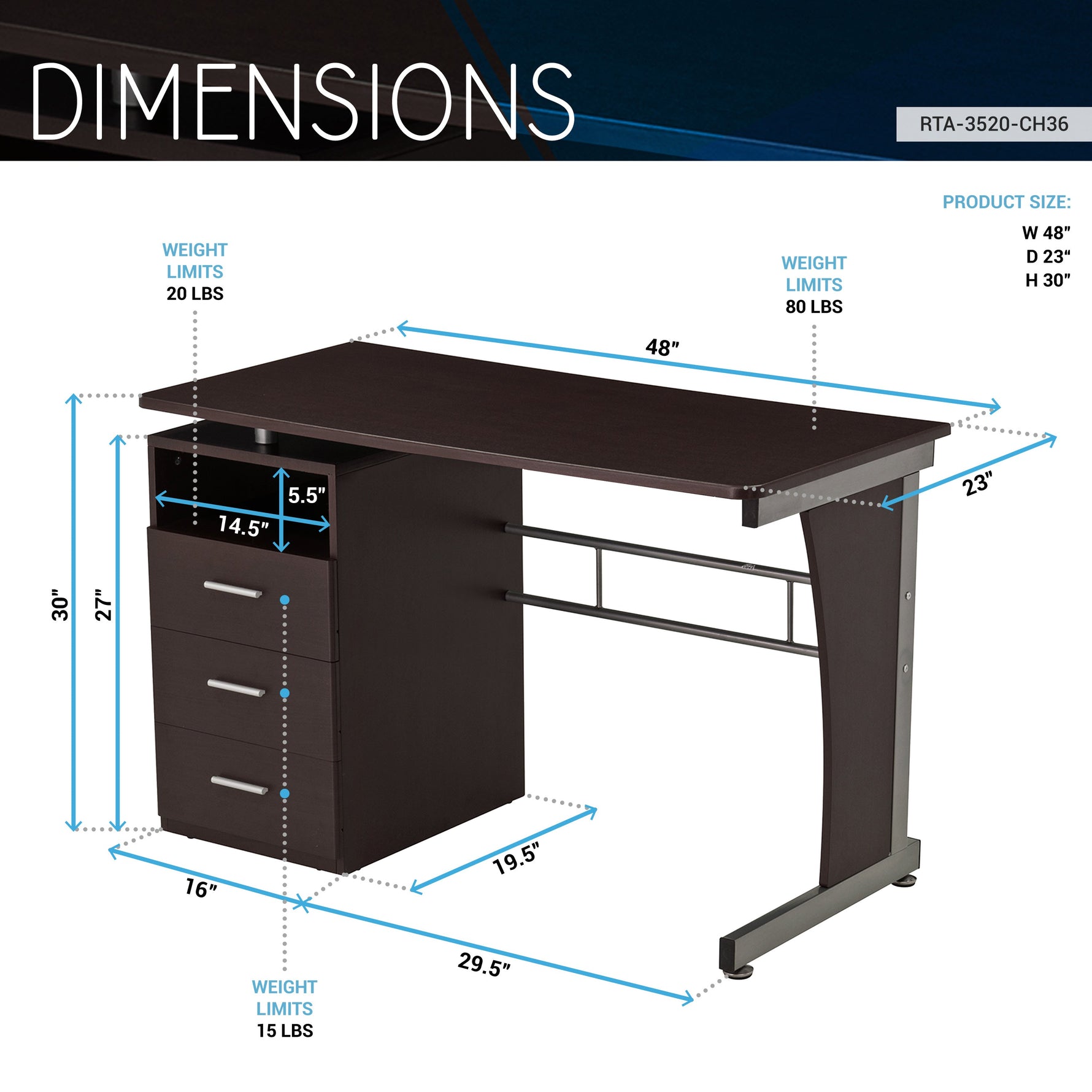 Computer Desk With Ample Storage Chocolate Workstation