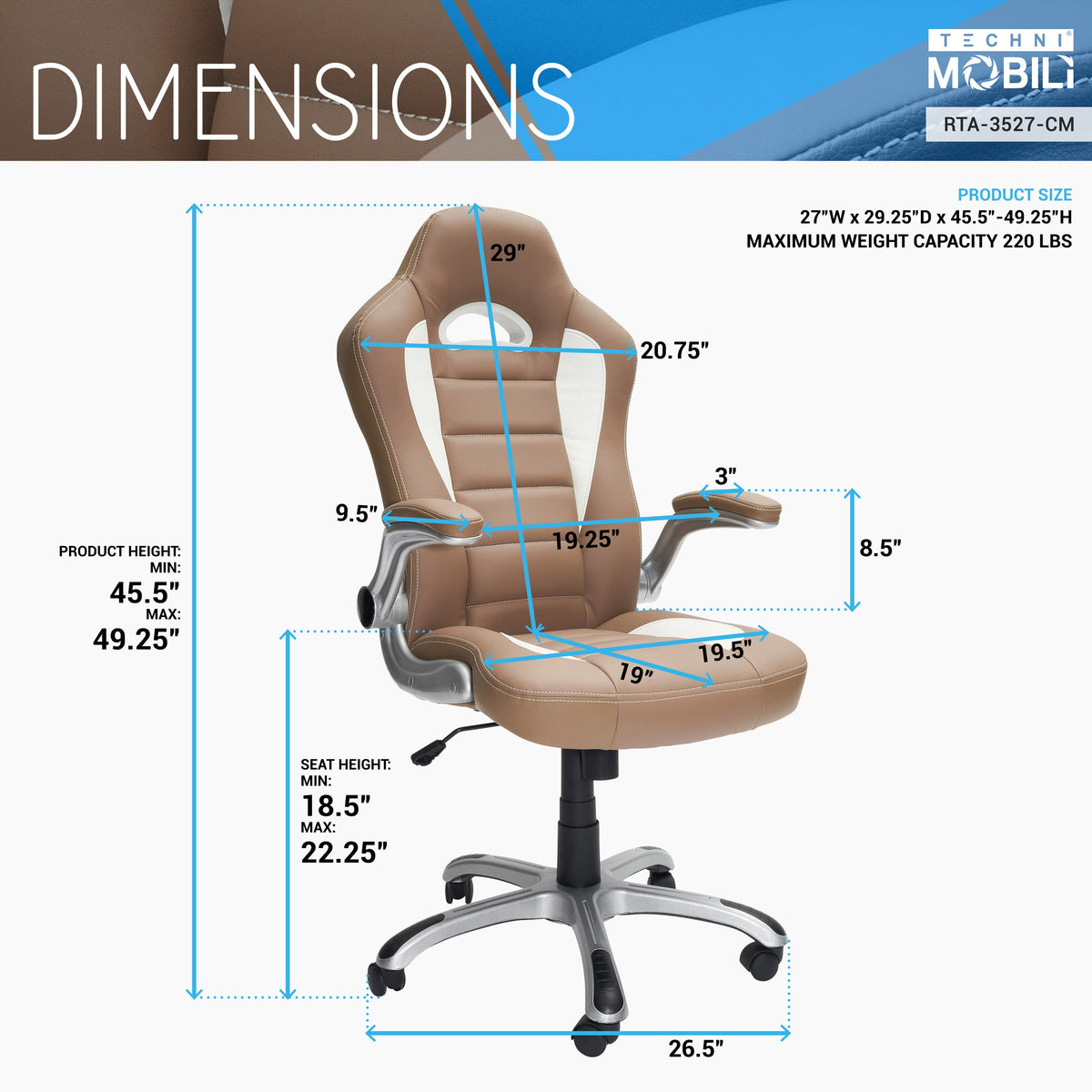 High Back Executive Sport Race Office Chair with Flip-Up Arms Camel Office Chair