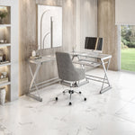 L-Shaped Tempered Glass Top Computer Desk With Pull Out Keyboard Panel Clear L-Shaped Desk