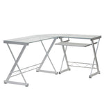 L-Shaped Tempered Glass Top Computer Desk With Pull Out Keyboard Panel Clear L-Shaped Desk