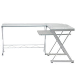 L-Shaped Tempered Glass Top Computer Desk With Pull Out Keyboard Panel Clear L-Shaped Desk