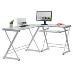L-Shaped Tempered Glass Top Computer Desk With Pull Out Keyboard Panel Clear L-Shaped Desk
