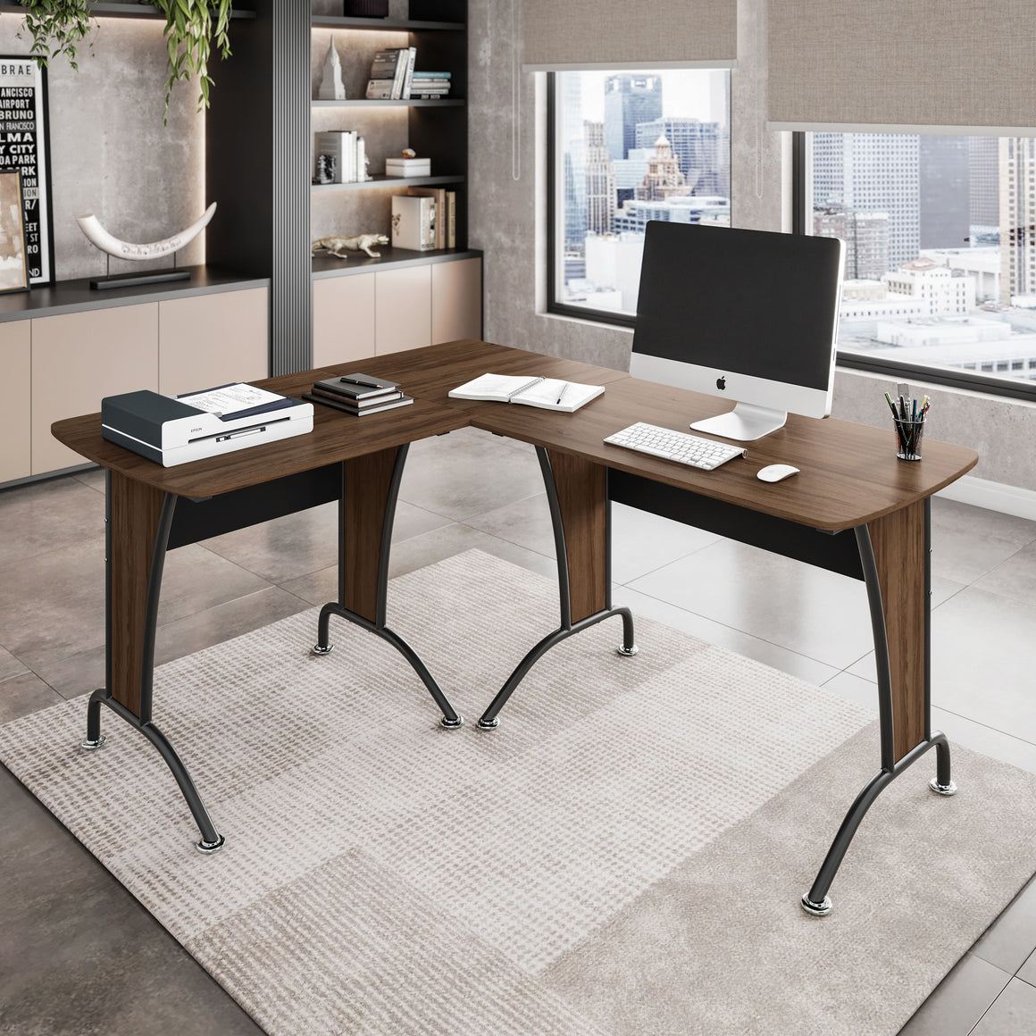 Deluxe L-Shaped Desk with Inline Team Desk Option