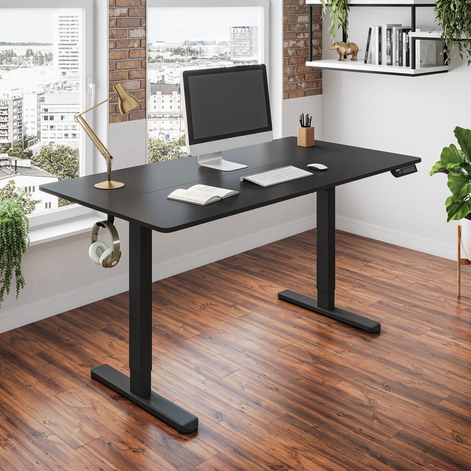 Electric Standing Desk, Height Adjustable Sit-to-Stand Desk with 3 Memory Presets and Dual Accessory Hooks