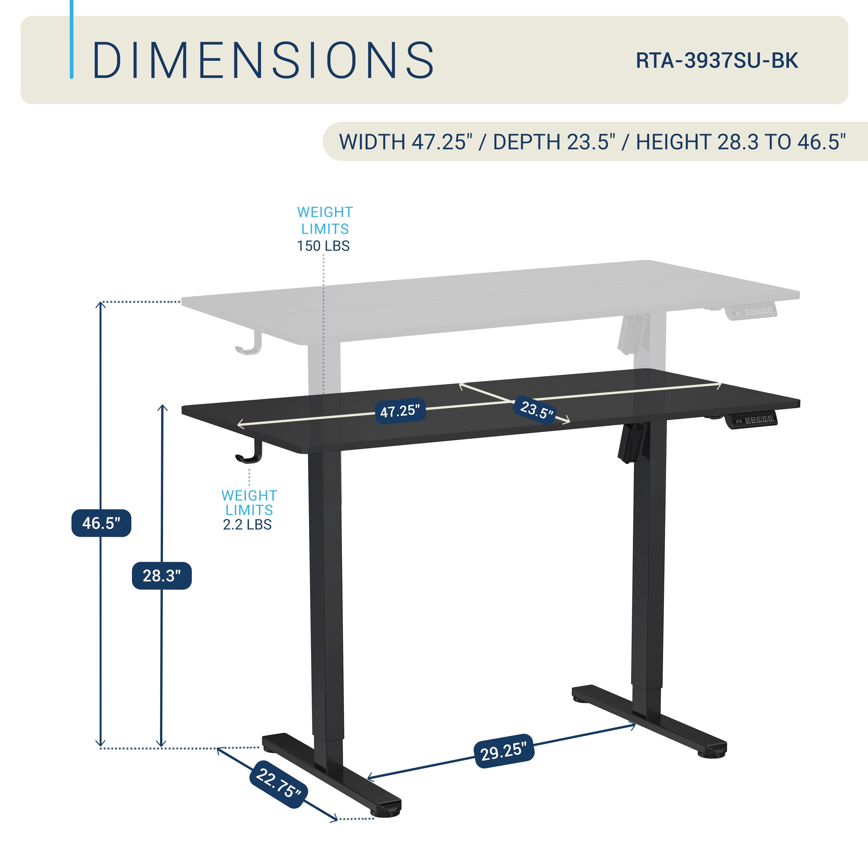 Techni Mobili | Electric Standing Desk, Height Adjustable Sit-to