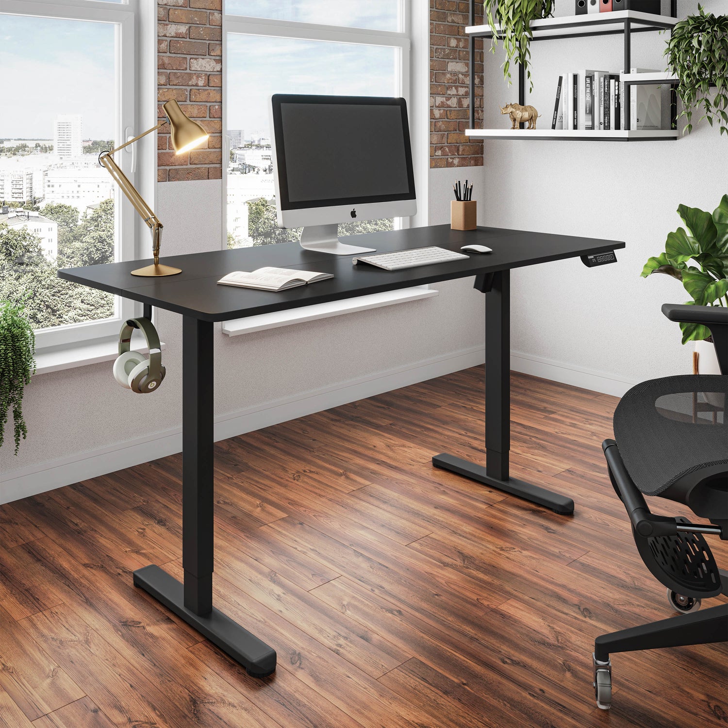 Electric Standing Desk, Height Adjustable Sit-to-Stand Desk with 3 Memory Presets and Dual Accessory Hooks