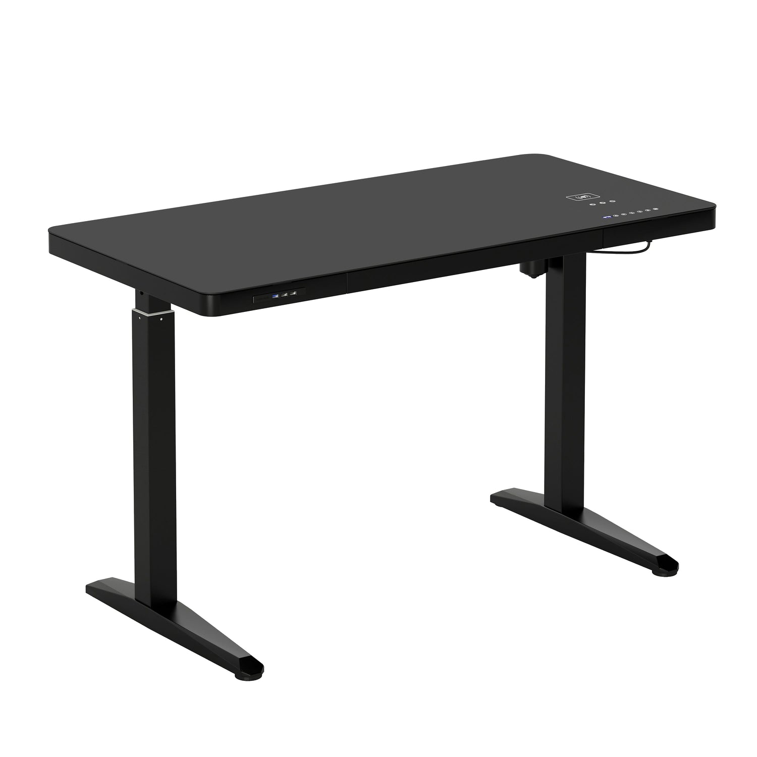 Electronic Glass Desk With Adjustable Height Storage Speaker Wireless charging & USB Black Standing Desk