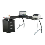 Modern L- Shaped Computer Desk with File Cabinet and Storage Espresso L-Shaped Desk