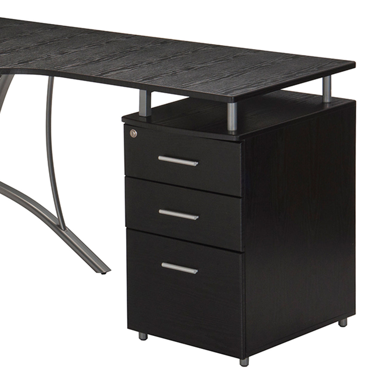 Modern L- Shaped Computer Desk with File Cabinet and Storage Espresso L-Shaped Desk