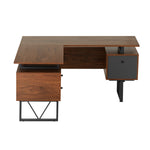 Reversible L-Shape Computer Desk with Drawers and File Cabinet Walnut Writing Desk
