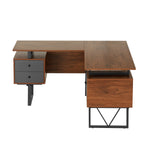 Reversible L-Shape Computer Desk with Drawers and File Cabinet Walnut Writing Desk